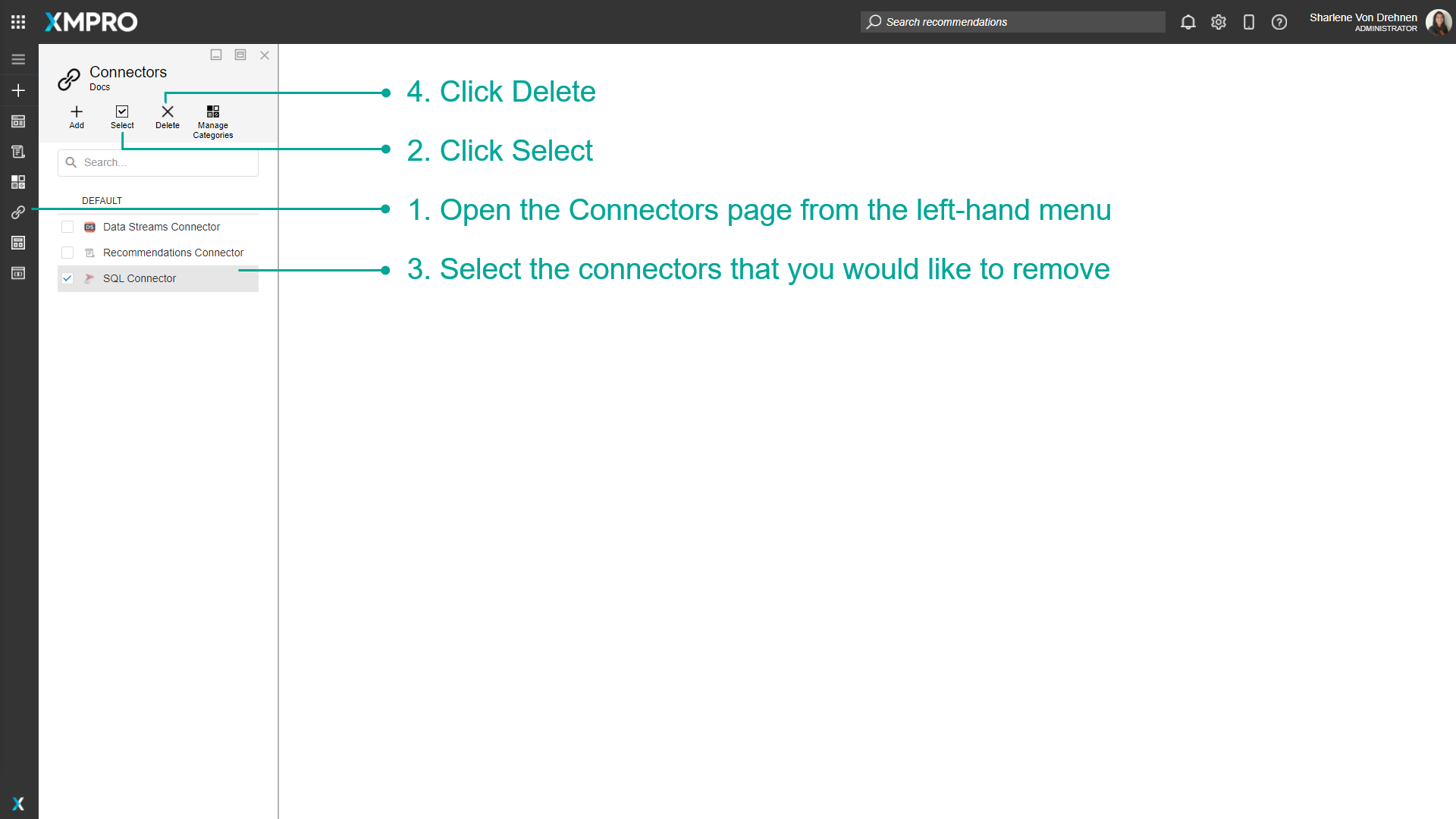 Select and delete connectors