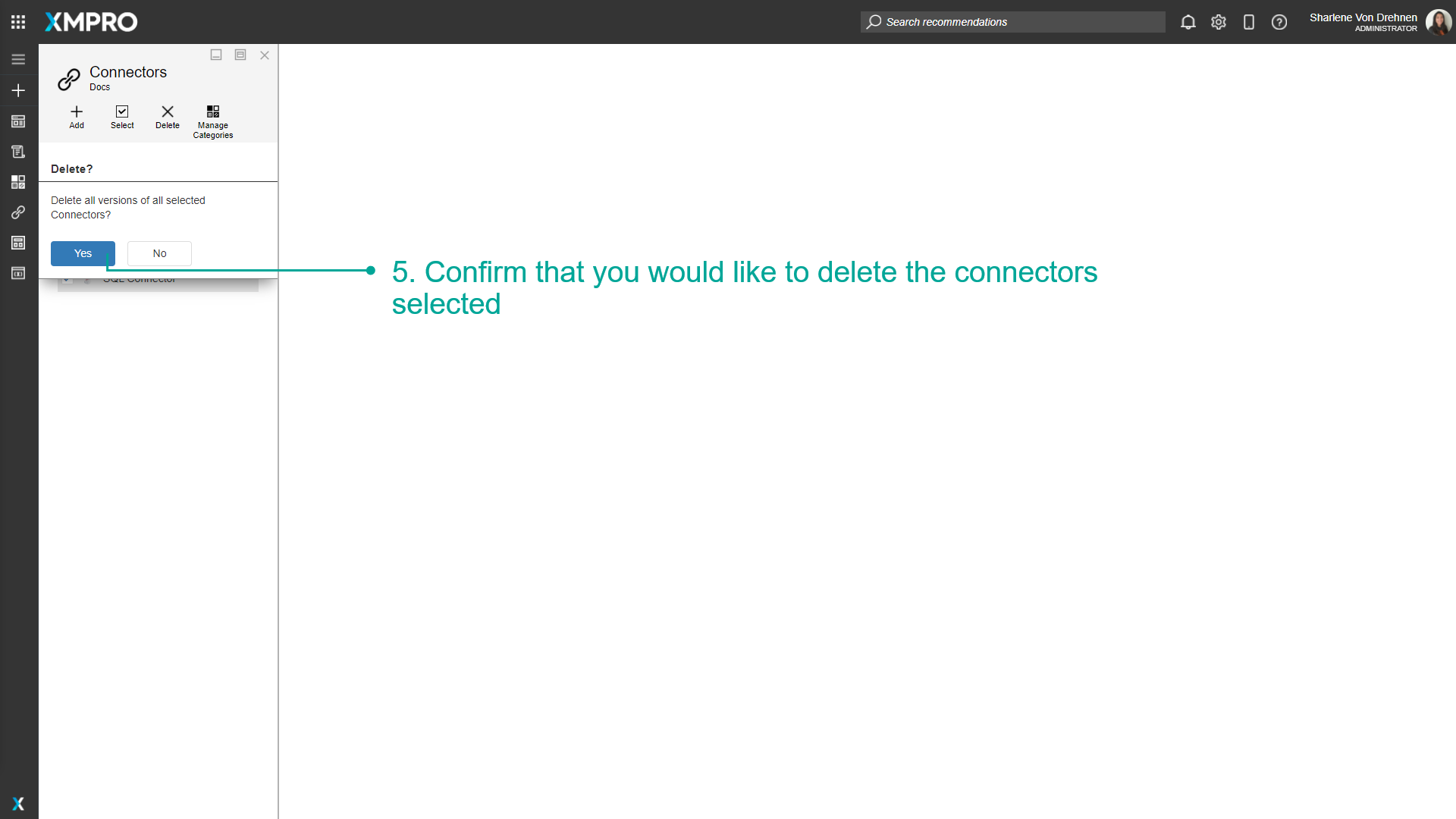Confirm connector deletion dialog