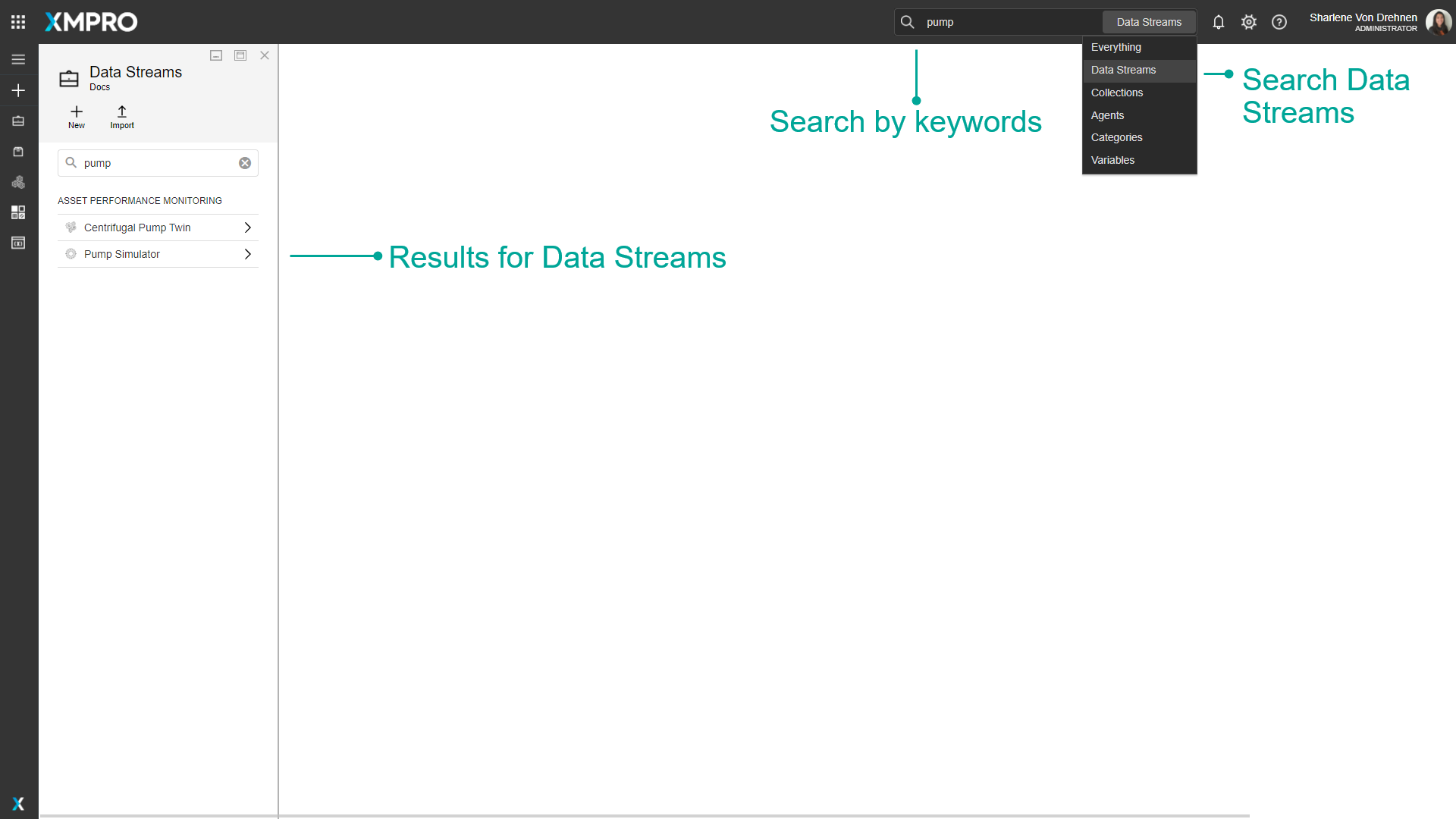 Data Streams page