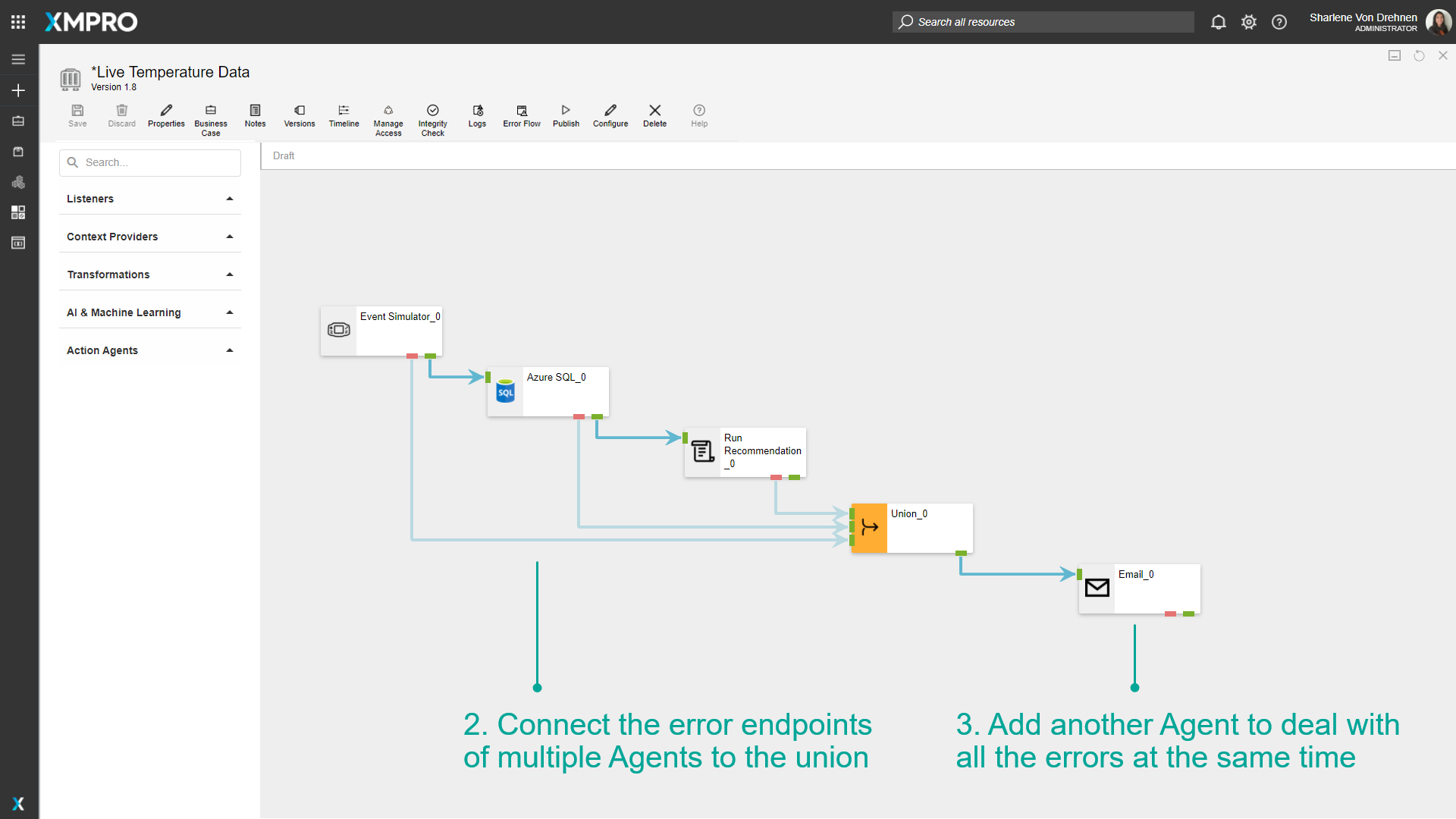 Connecting multiple error endpoints to a Union agent for centralized error handling