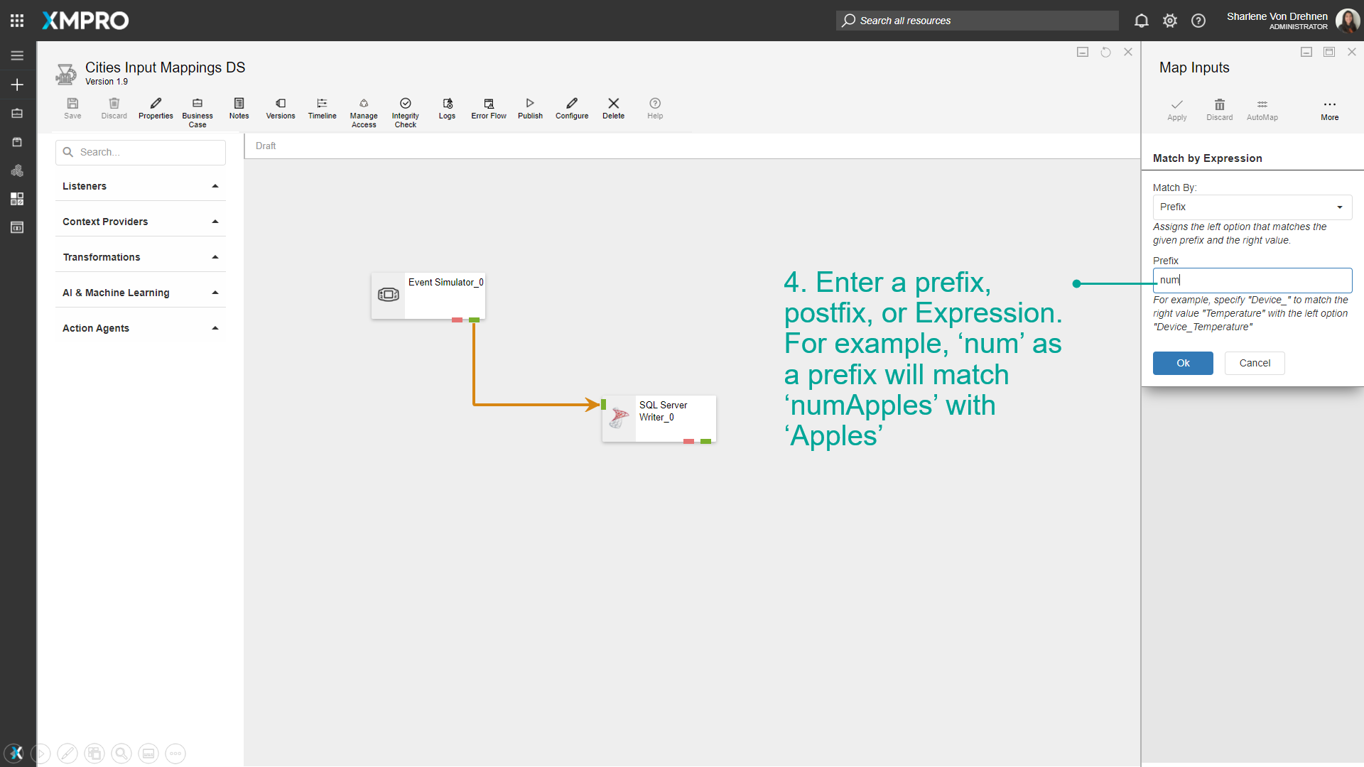 Entering prefix or expression for matching fields