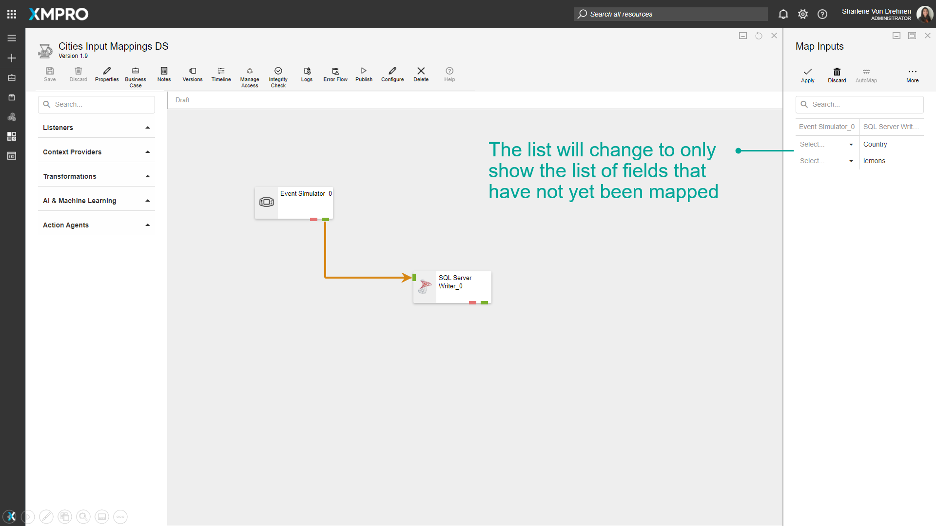 Display showing only unmapped fields