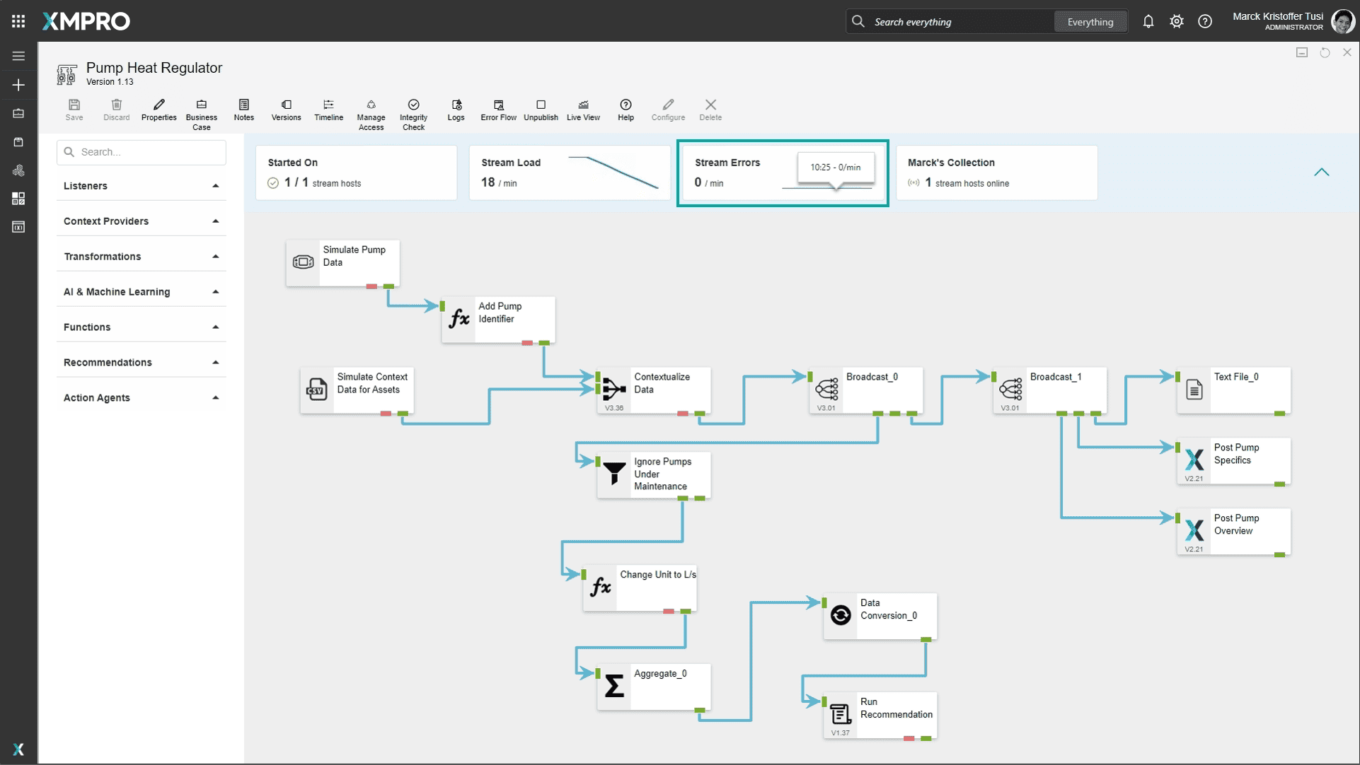 Stream Errors card showing error count metrics