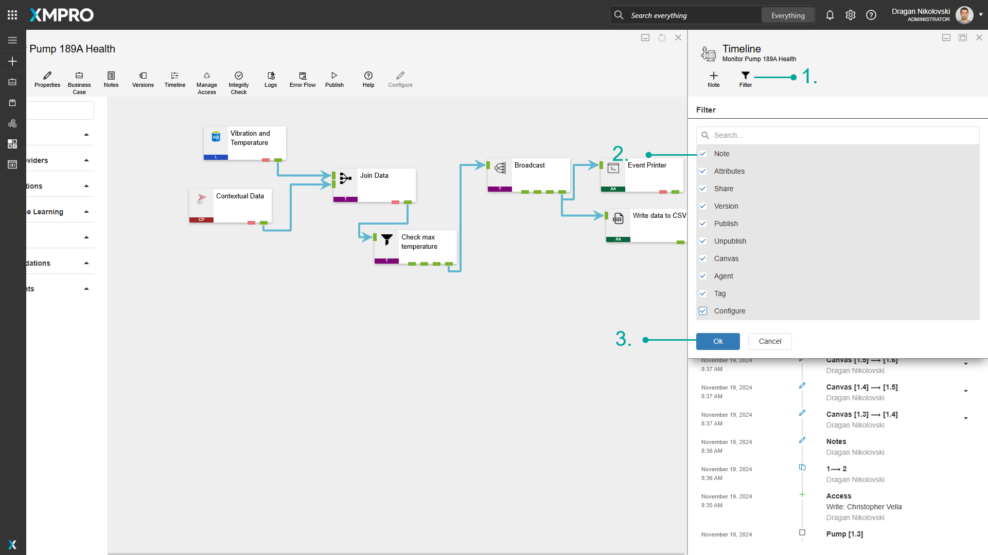 Filtering timeline entries by type