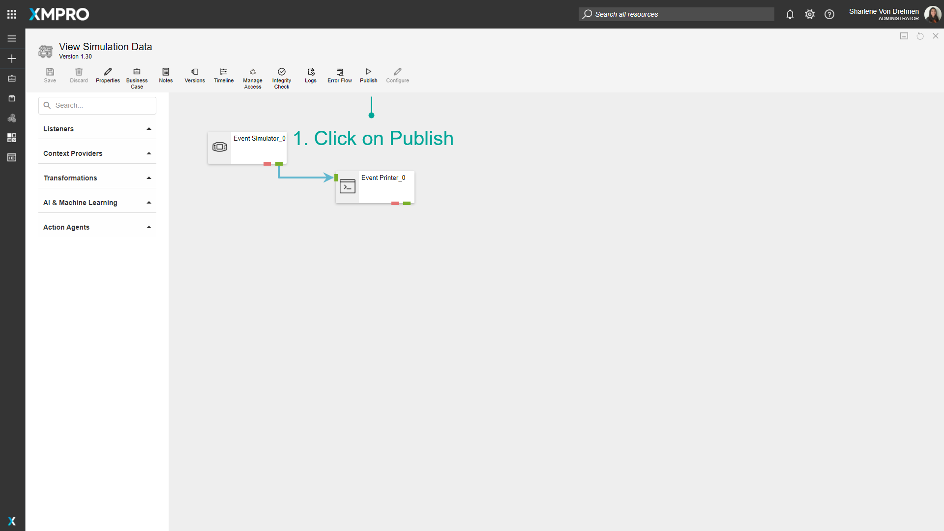 Click Publish button to publish the data stream