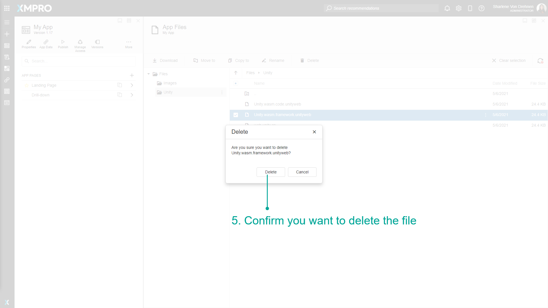 Delete confirmation dialog asking to confirm file deletion with Yes and No buttons