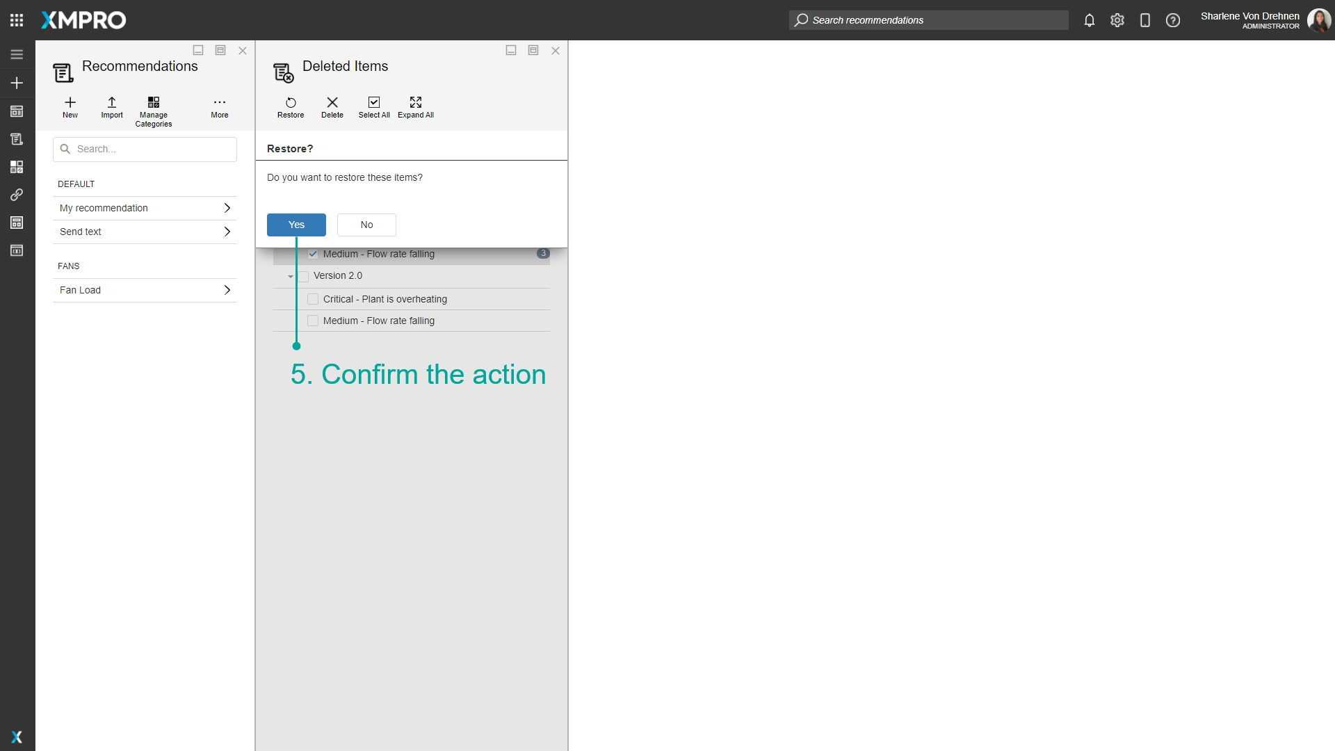 Confirm restore action