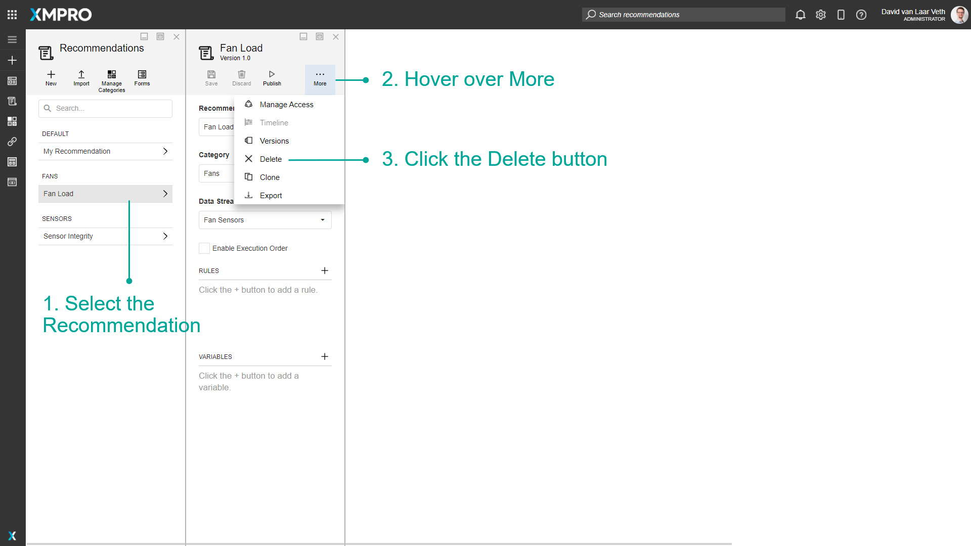 Delete recommendation menu