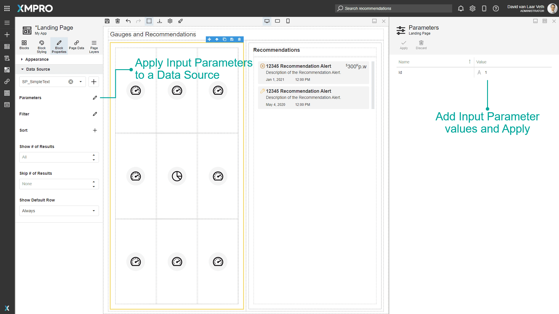 Data Source Parameters interface with Static and Dynamic Value input options