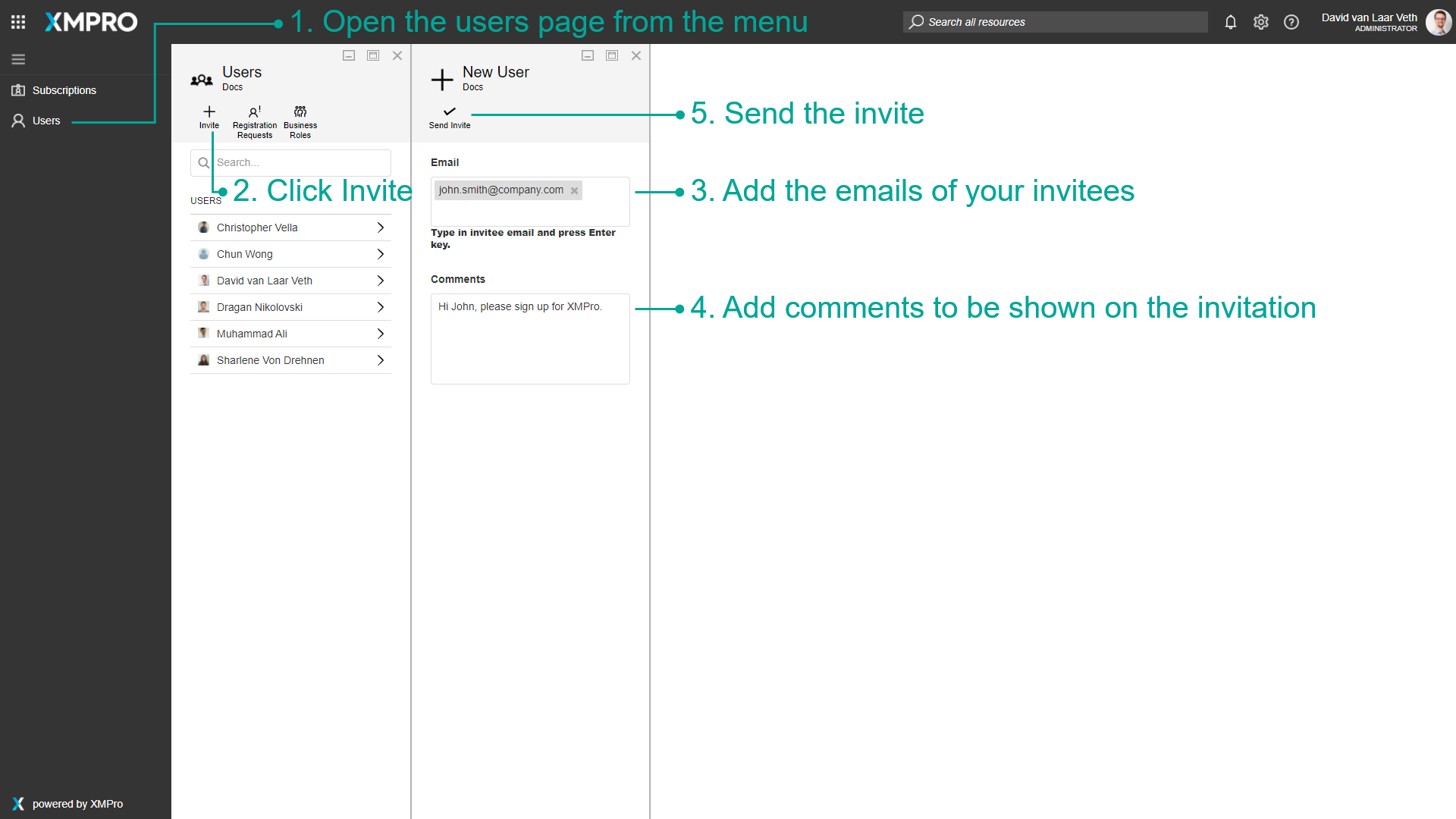 Invite User Interface