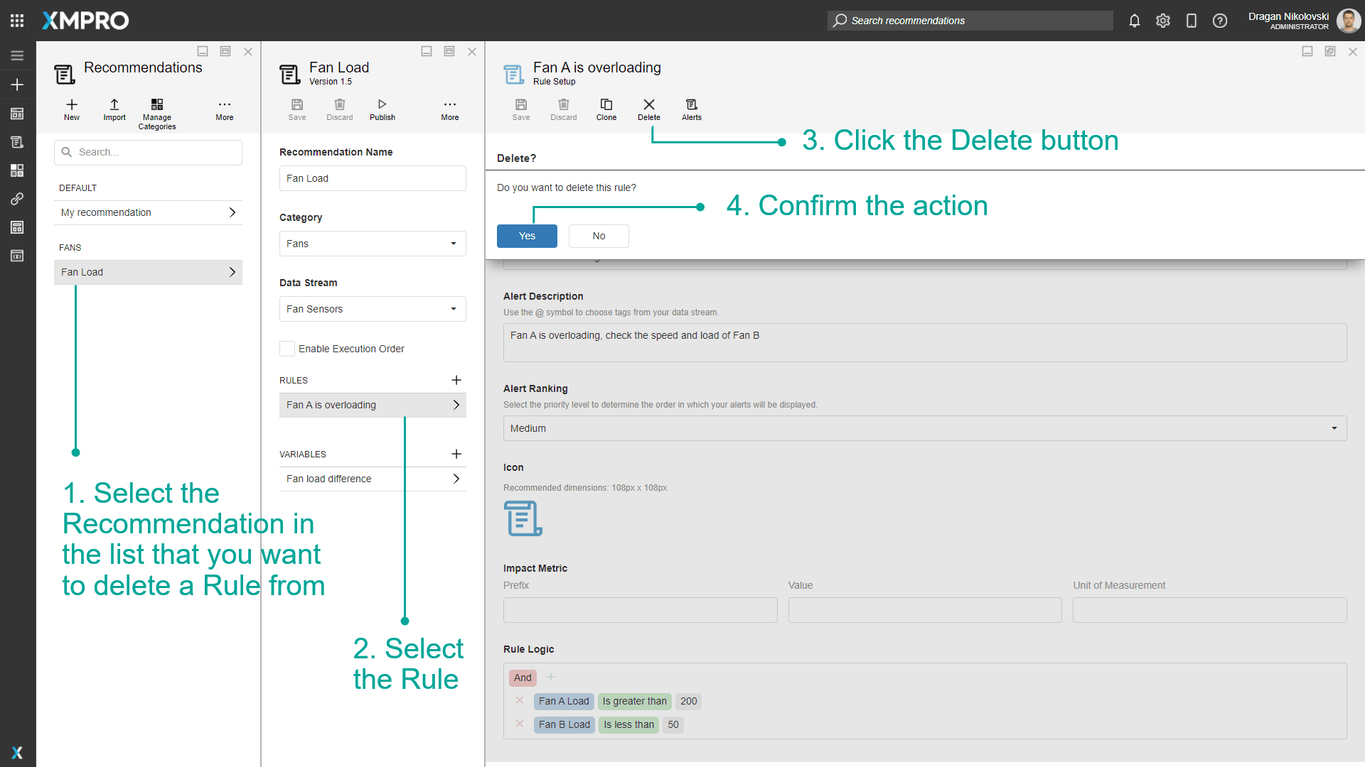 Delete rule confirmation dialog