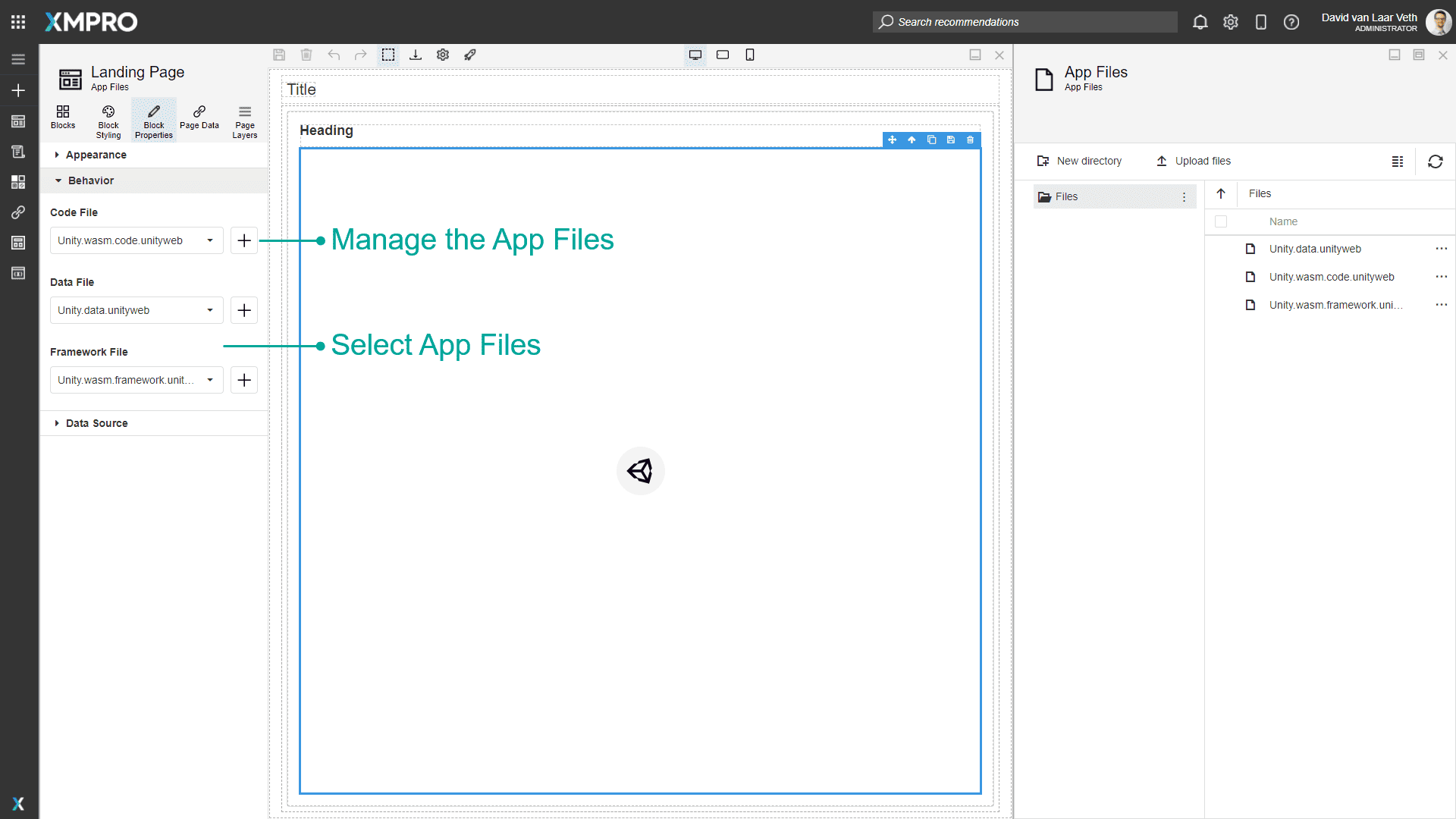 App Files management actions and options