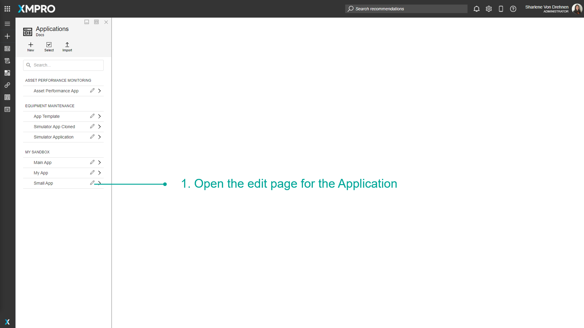 Application editor with the edit button highlighted