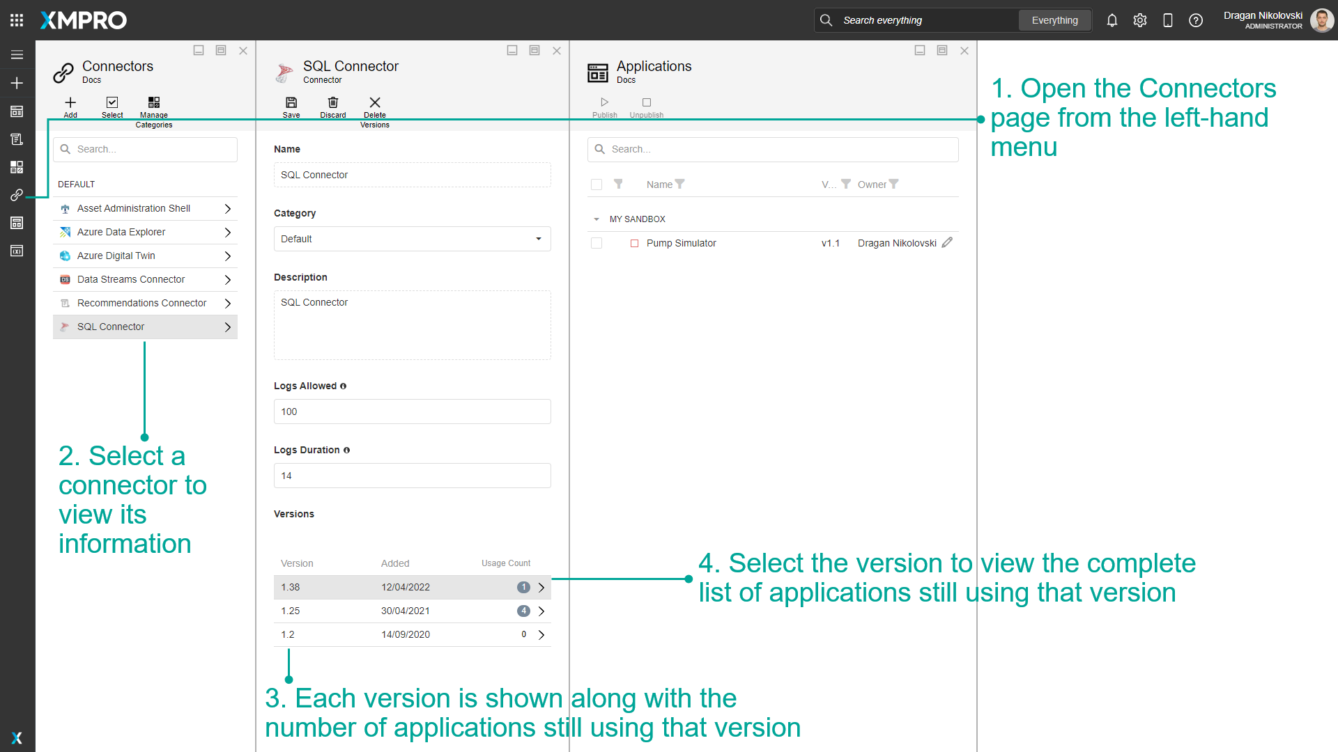 Connector versions and usage
