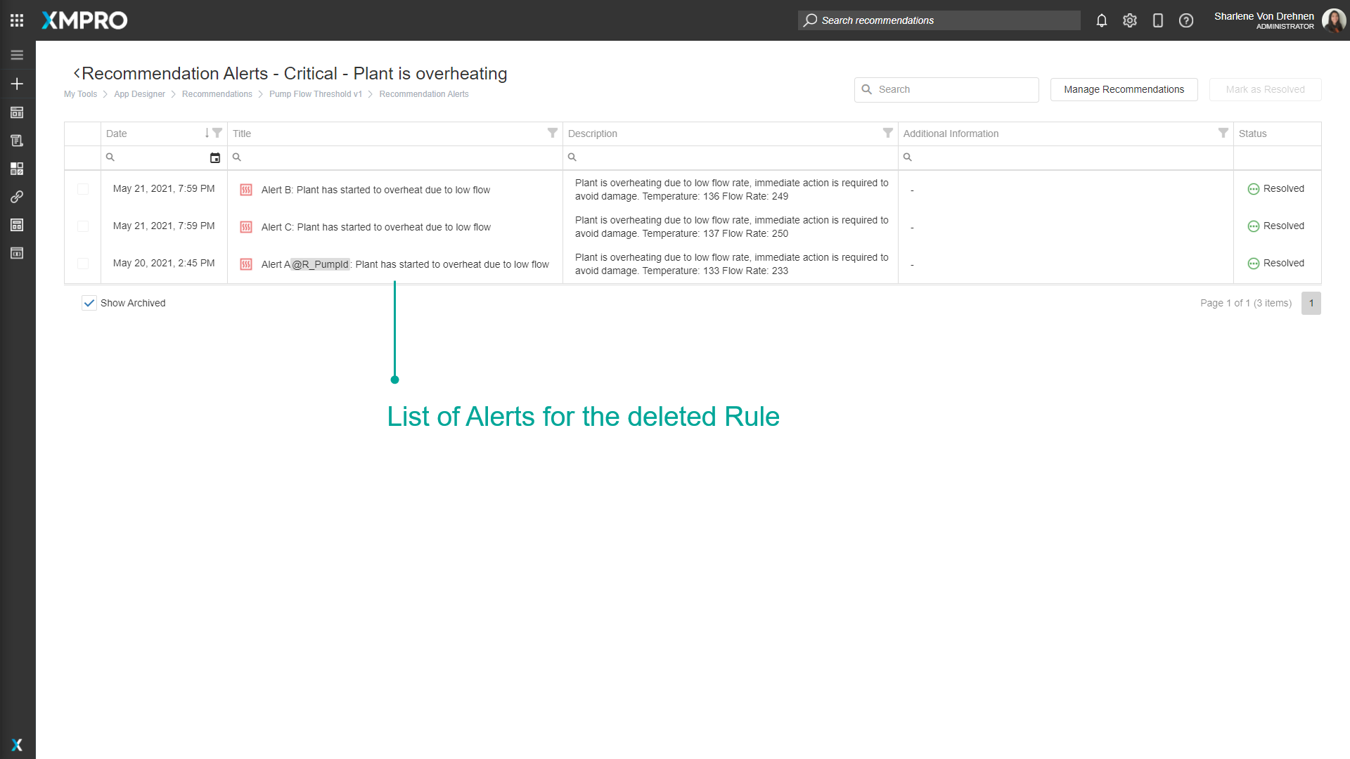 Recommendation Alerts Table