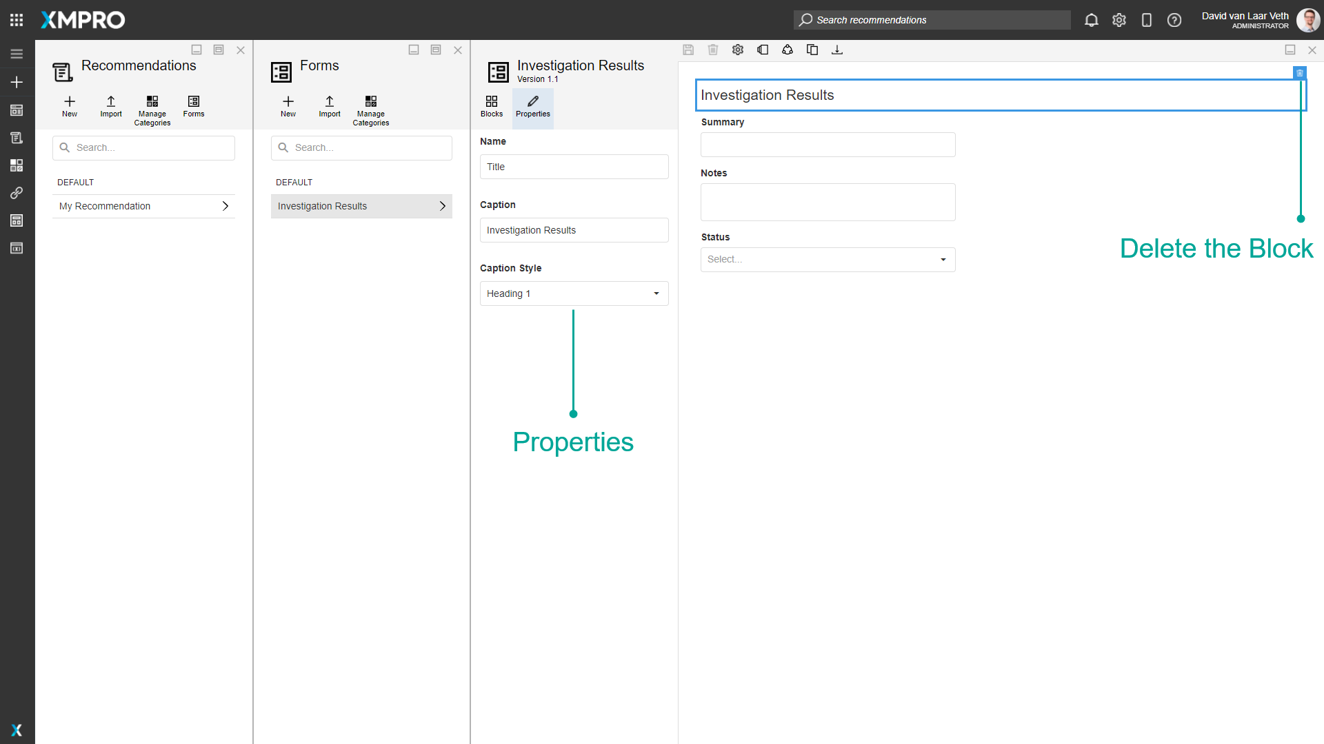 Block Properties and Delete