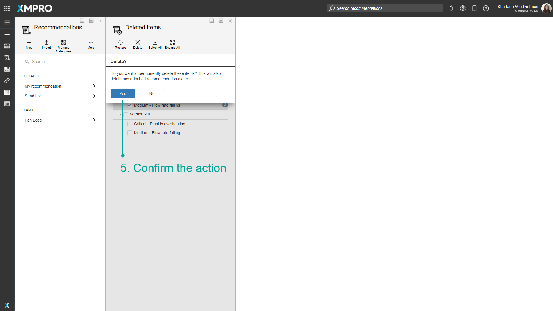 Confirm permanent deletion