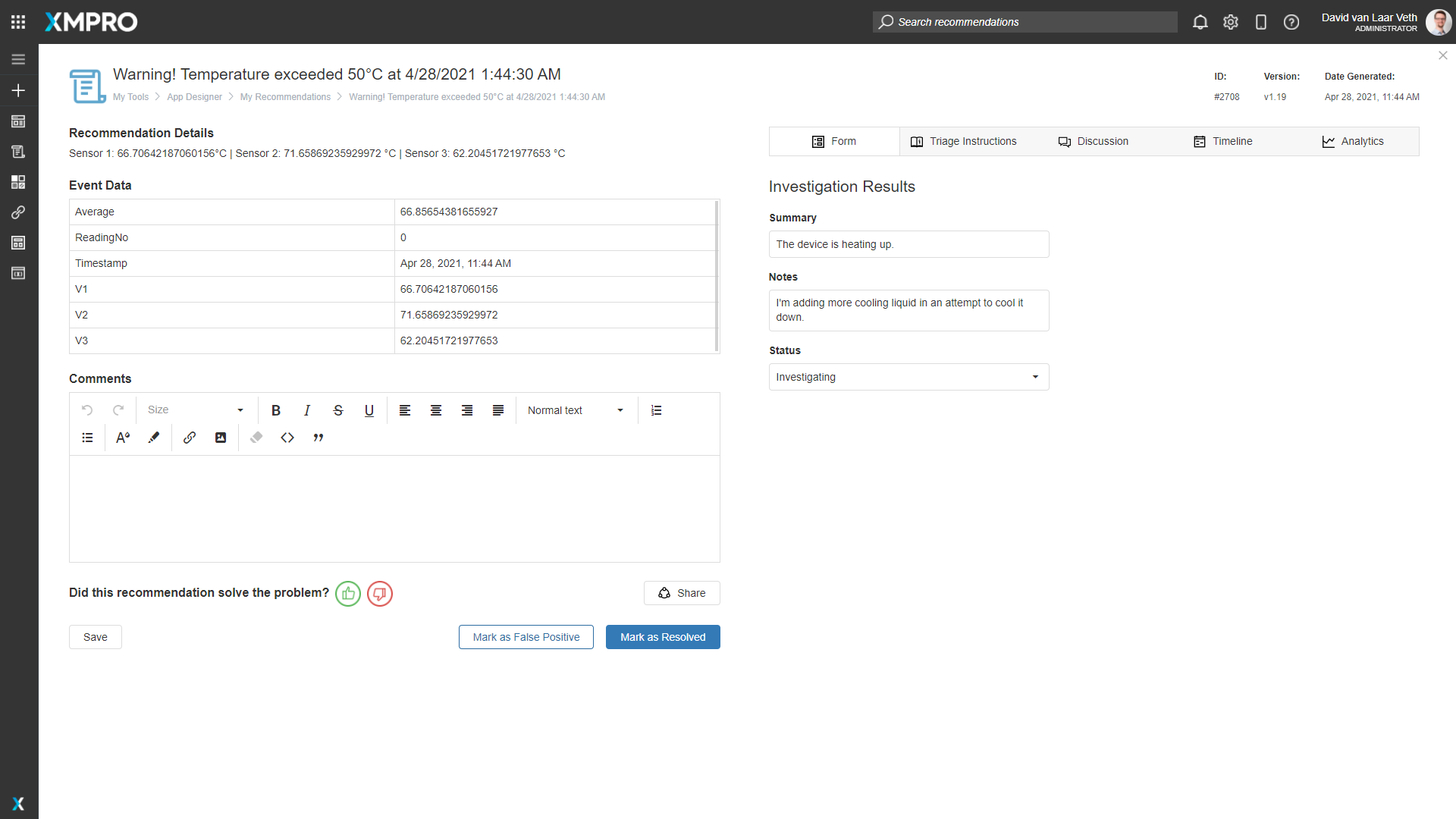 Form in Recommendation Alert