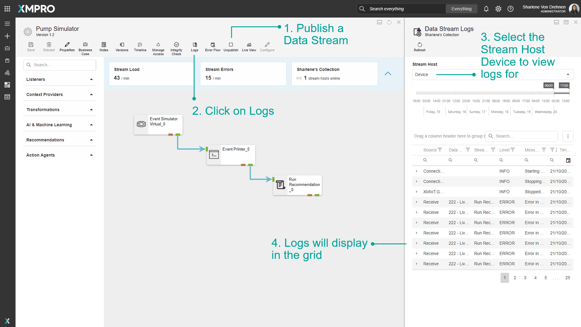 View Data Stream Logs