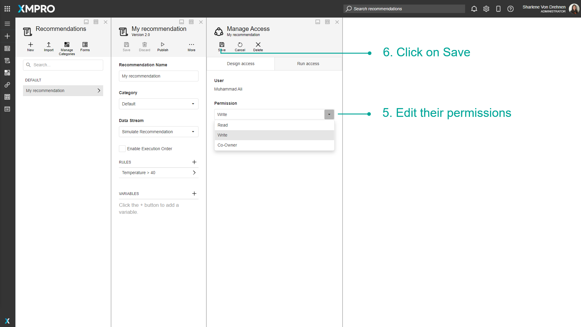 Saving user permissions