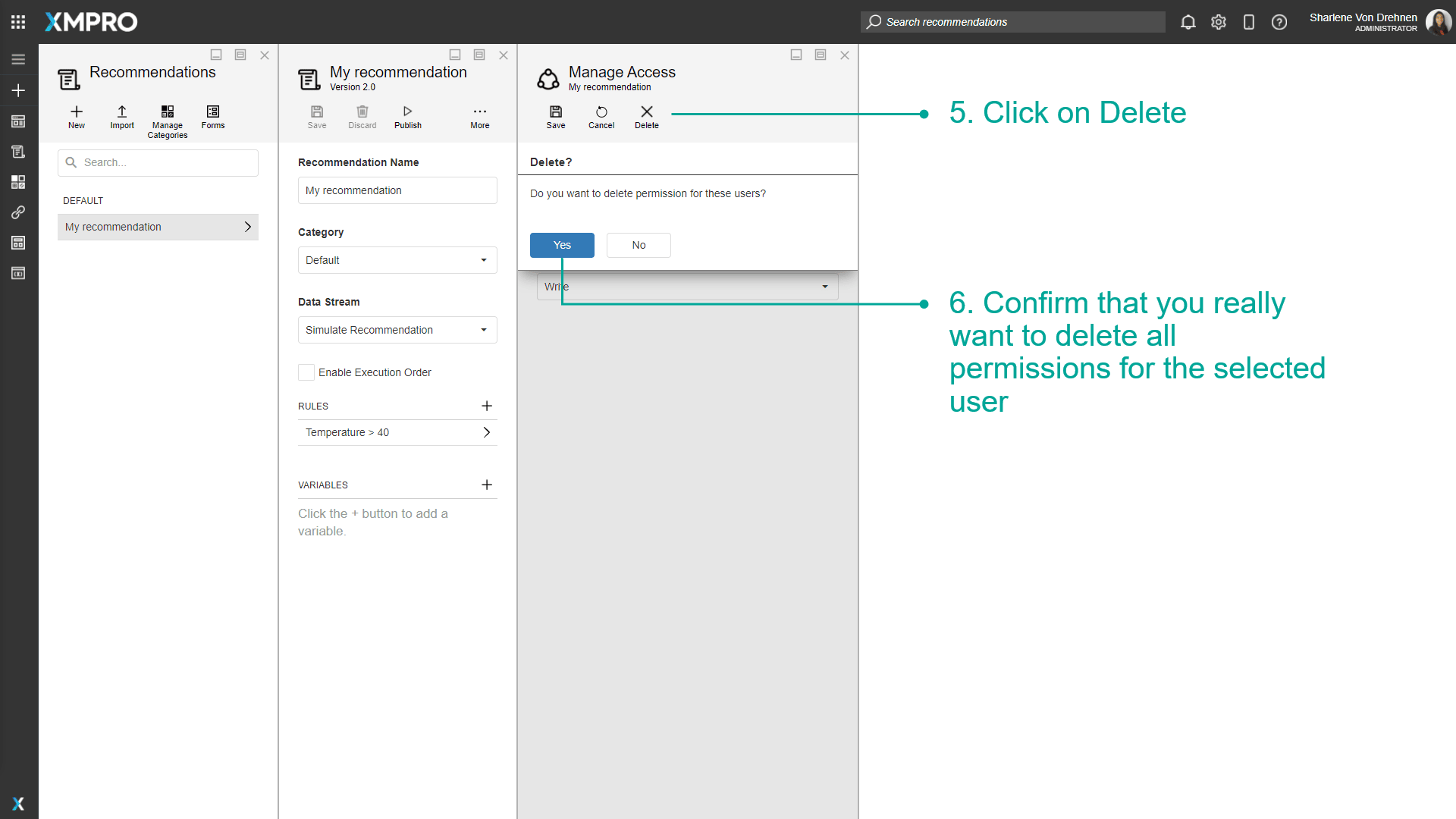 Confirming deletion of user permissions