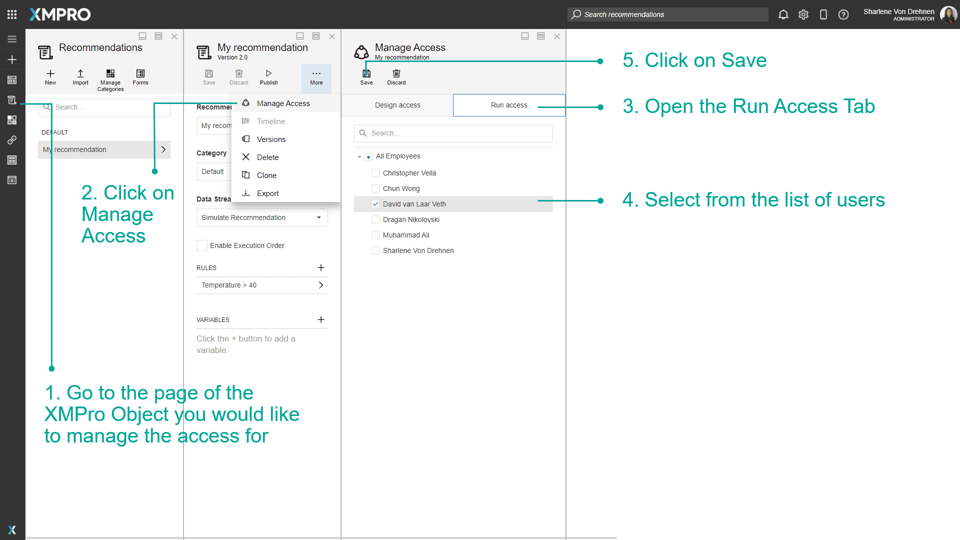 Editing run access permissions