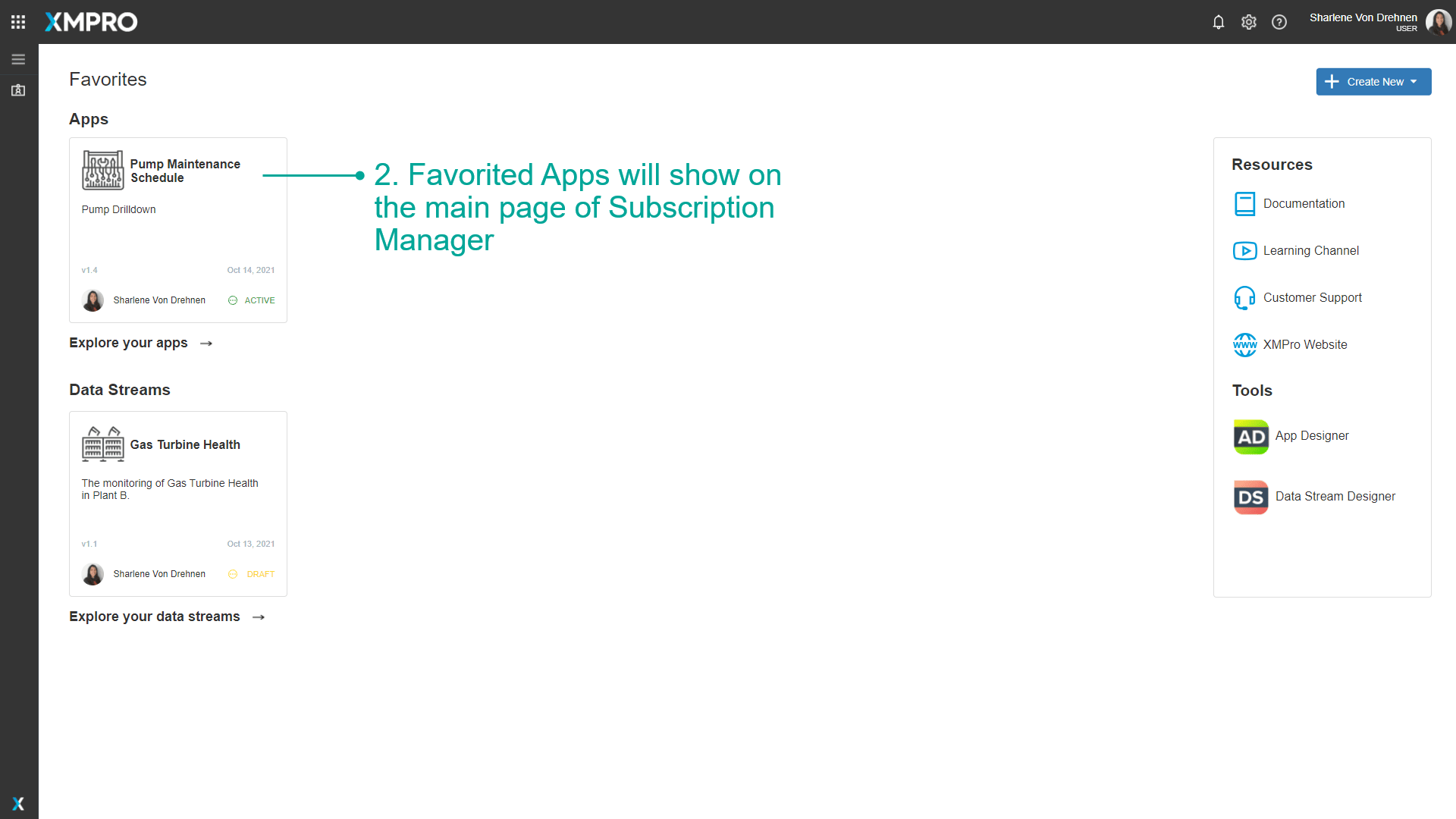 Fig 3: Favorited Apps in Subscription Manager