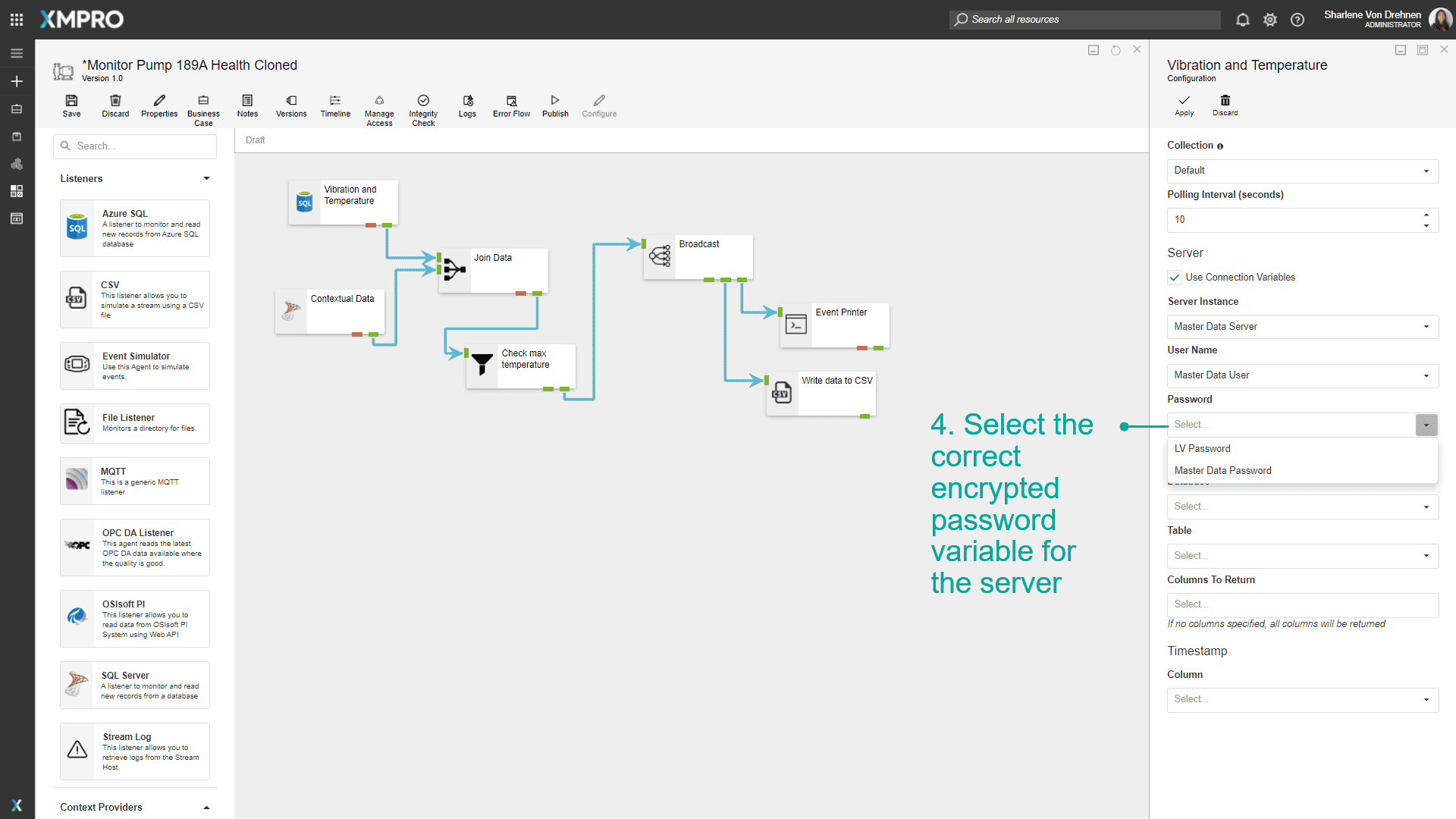 Select encrypted password variable