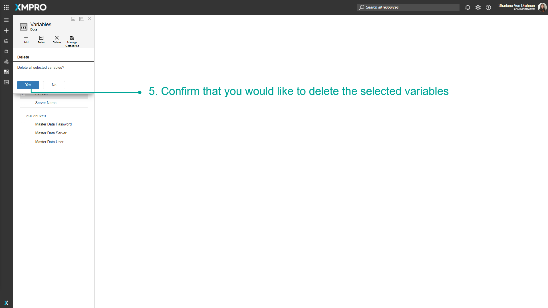 Confirm deletion of multiple variables