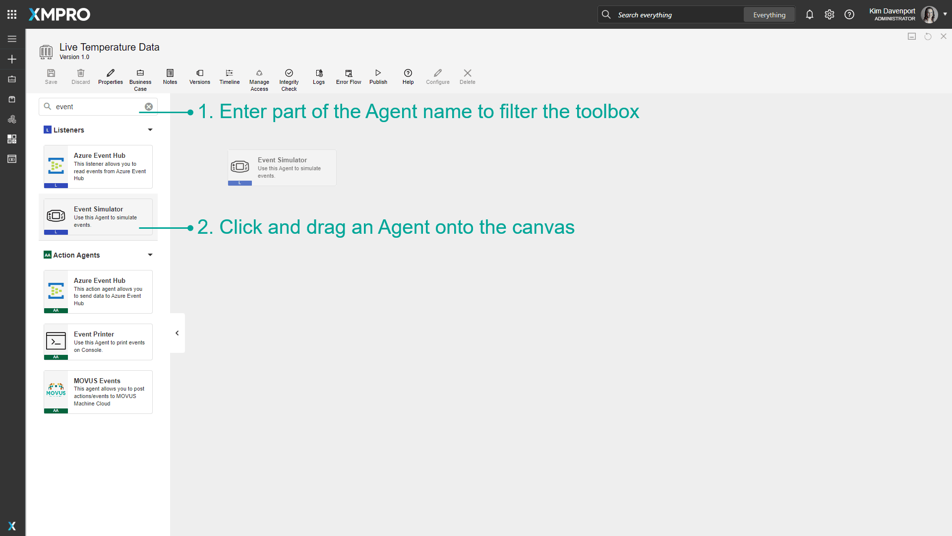 Adding an Agent to the Canvas