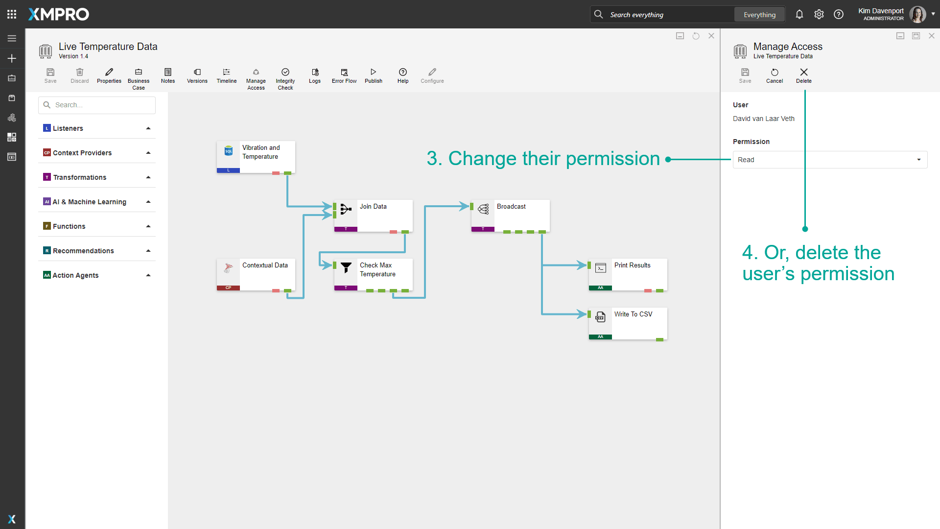 Changing or deleting permission to a Data Stream