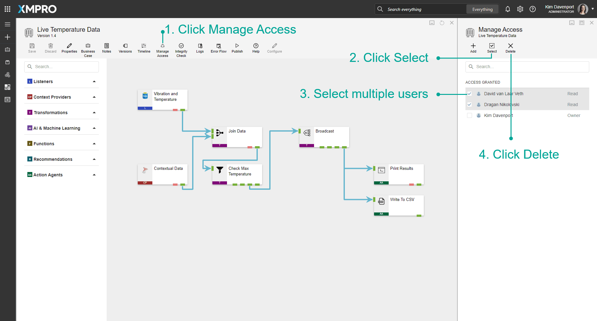 Removing Access to a Data Stream for multiple users