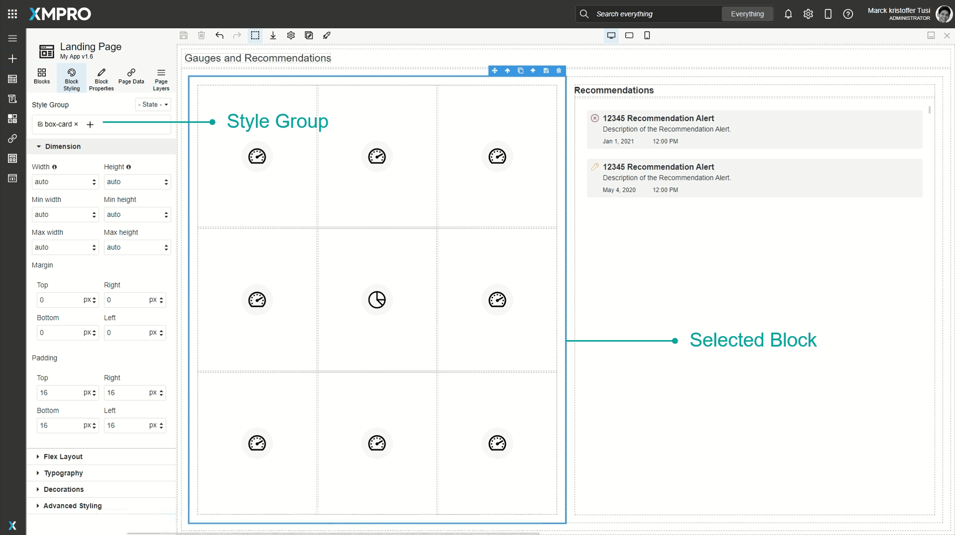Style Group dropdown displaying 'box-card' as a pre-existing style group option