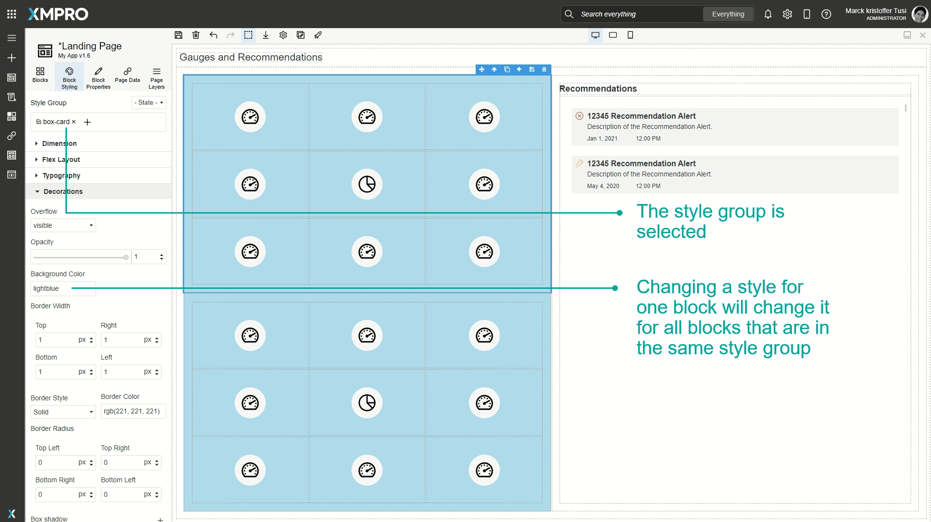 Two grids with 'box-card' style group showing synchronized light blue background styling