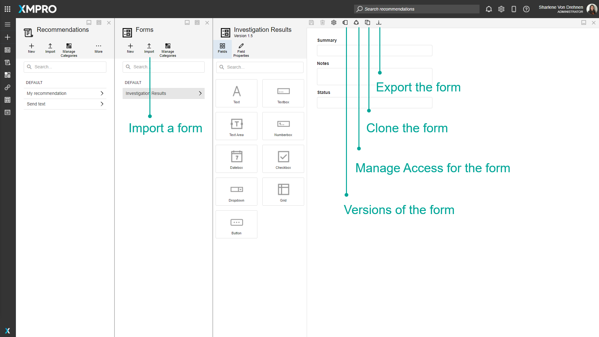 Form actions menu