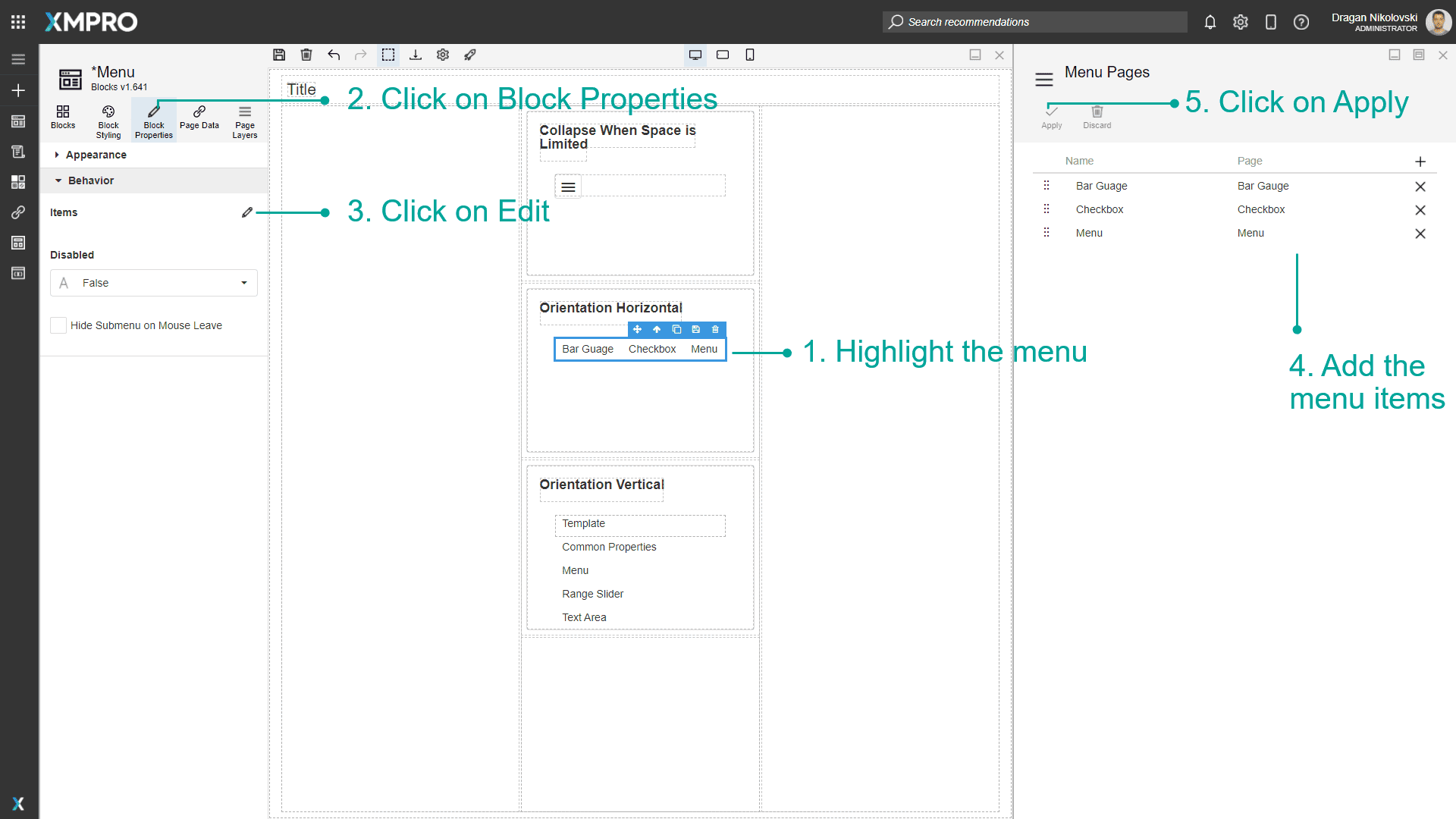 Adding menu items